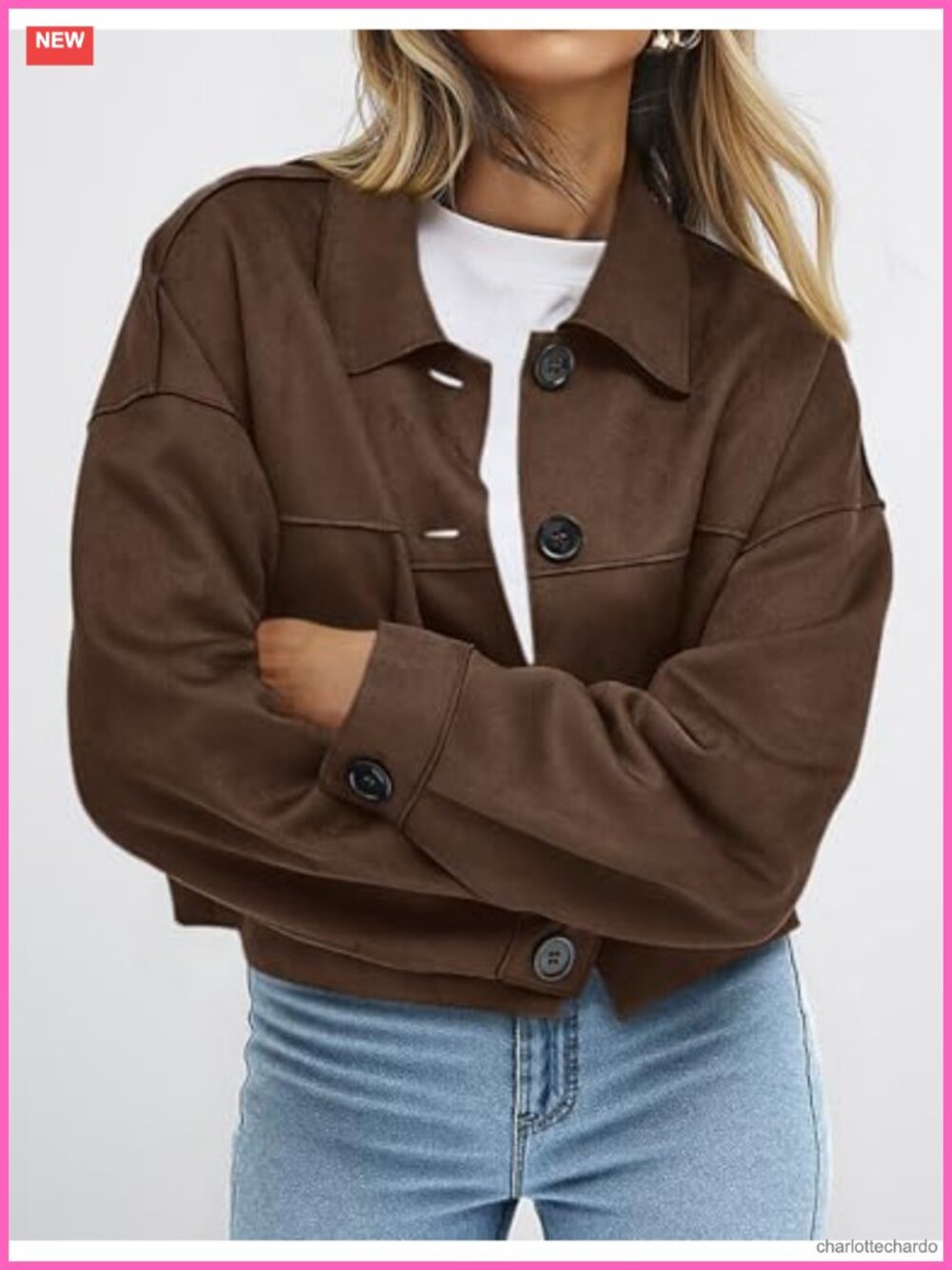 Faux Suede Lightweight Cropped Jacket with Patch Pockets - Picture 2 of 6
